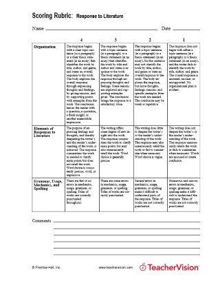 Scoring Rubric Response to Literature for Language Arts Classes
