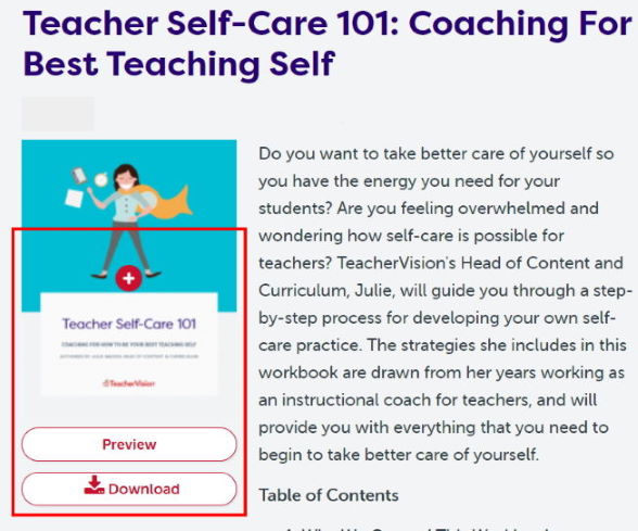 Downloading, printing, and sharing TeacherVision resources
