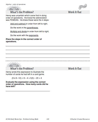 Algebra Daily Math Warm-Ups and Answer Key Grade 5-7