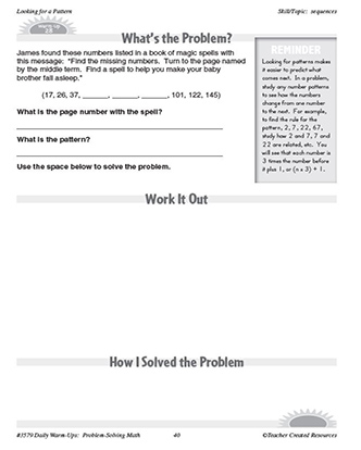 Looking for a Pattern Daily Math Warm-Ups and Answer Key Grade 4-6