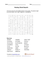 Hockey Word Search