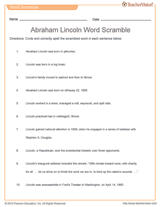 Abraham Lincoln Word Scramble