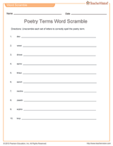 Poetry Terms Word Scramble